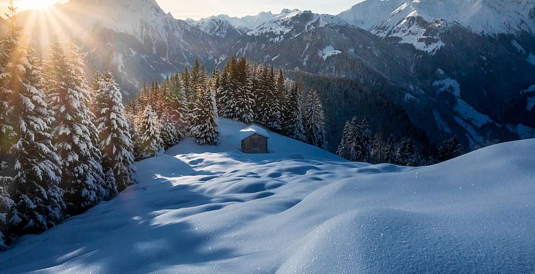 Winter hiking in the evening