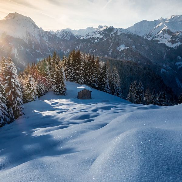 Winter hiking in the evening